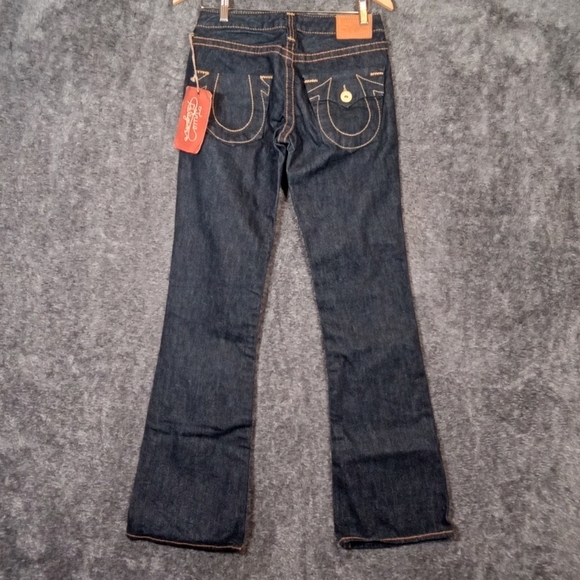 True Religion Blue Flare Wide Leg Jeans Eve Big T Low Rise Cowgirl Rodeo - Picture 2 of 10